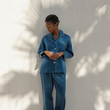 silk satin pajama navy30匁